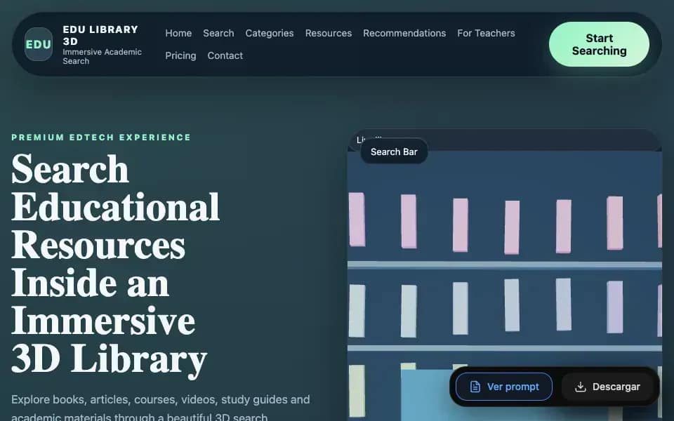 3D Light Mode Educational Library with Clips and Semantic Search