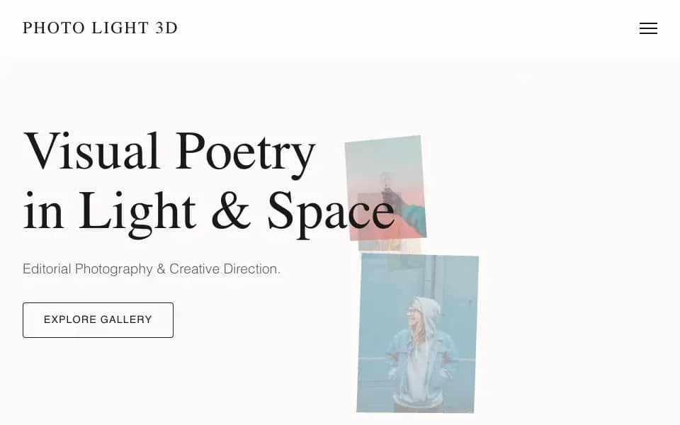 3D Light Mode Photography Portfolio with Video Projections