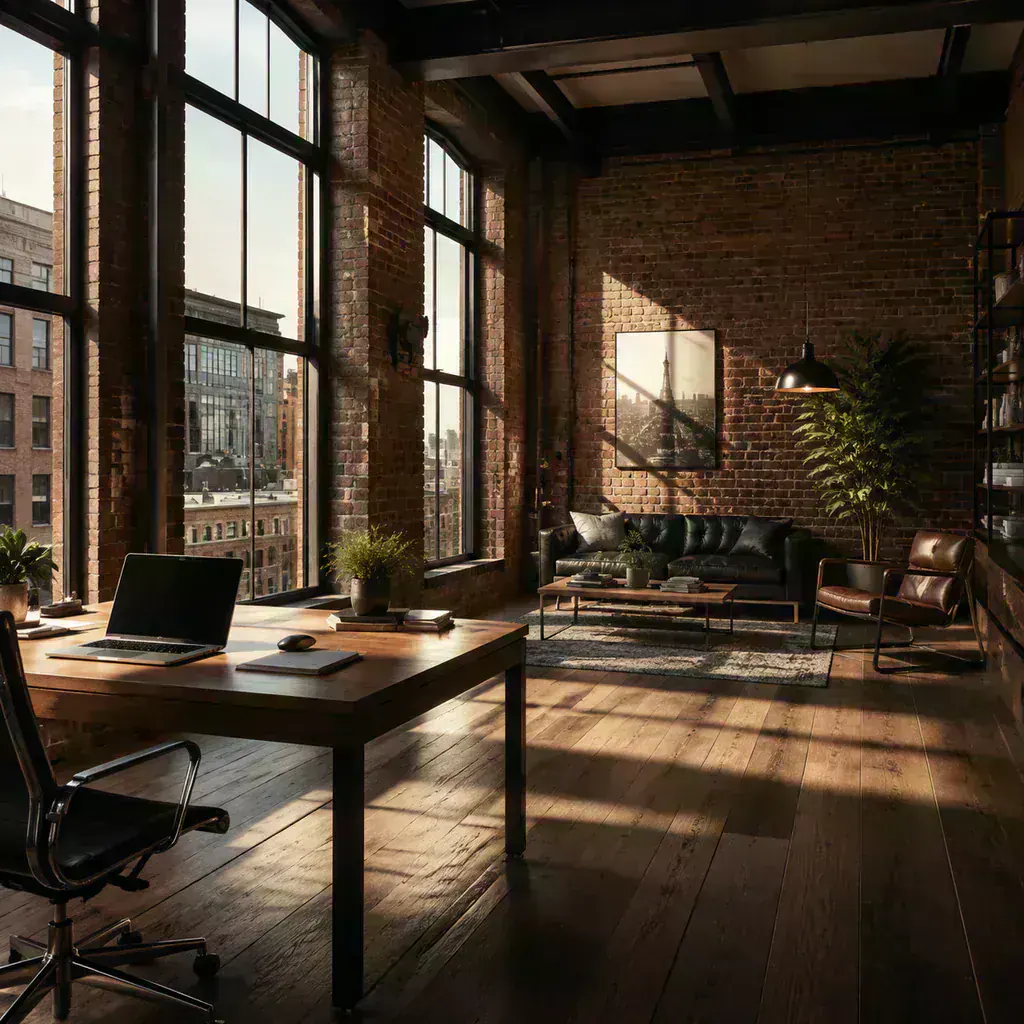Oficina tipo loft industrial