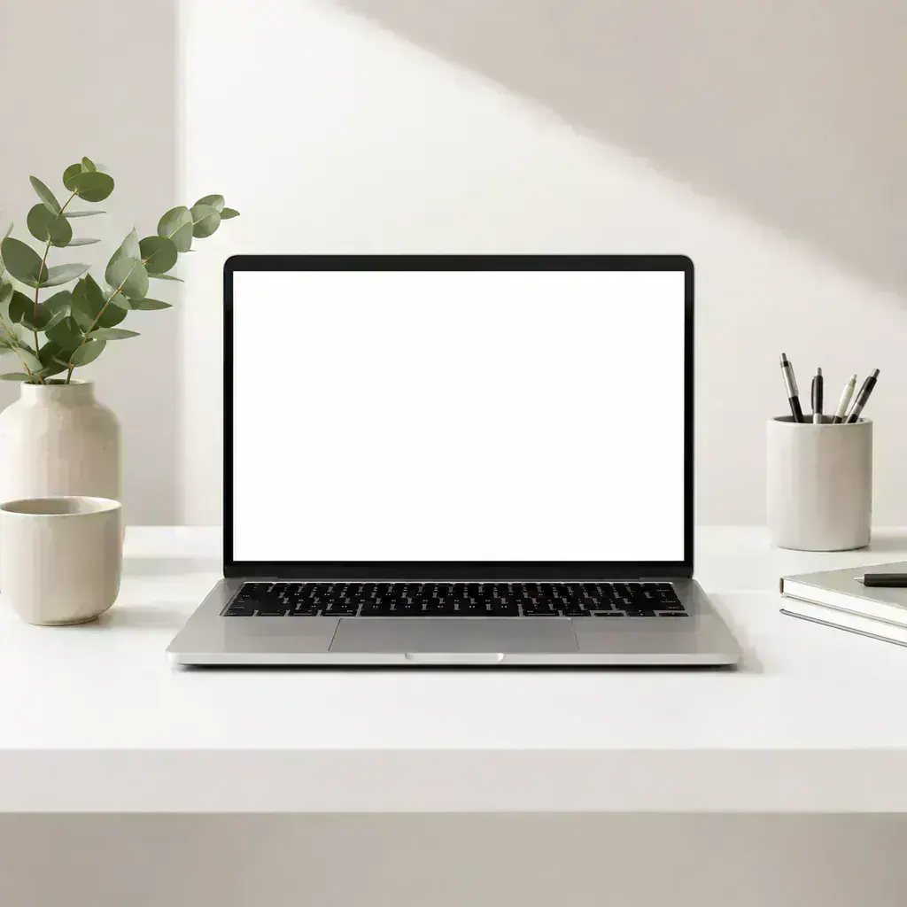 Mockup de laptop en escritorio creativo